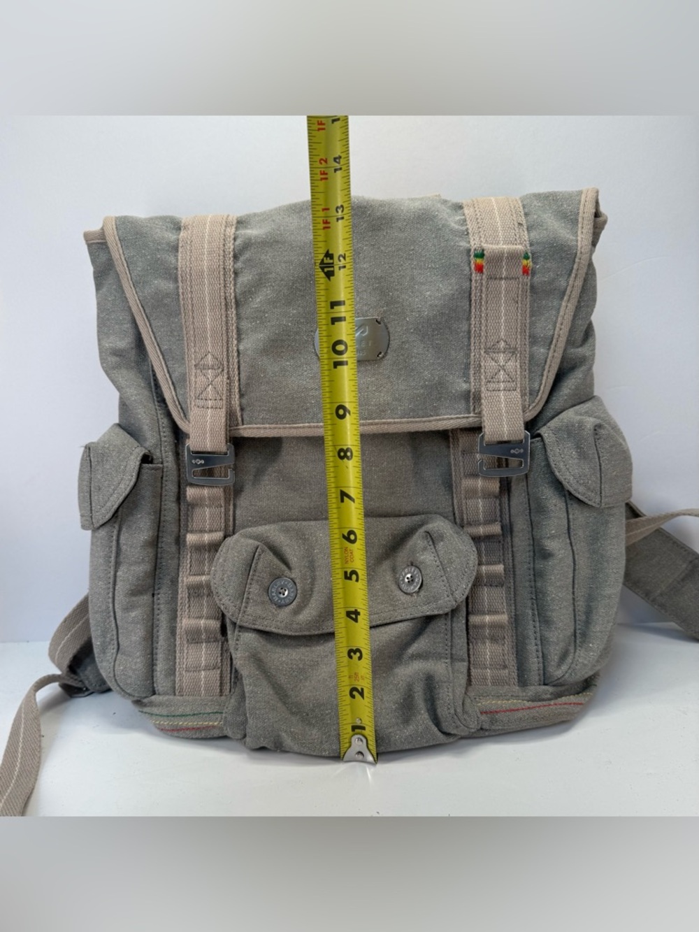 House of Marley lively up gray hemp Roll-Top Backpack with Tan Straps - Picture 10 of 16